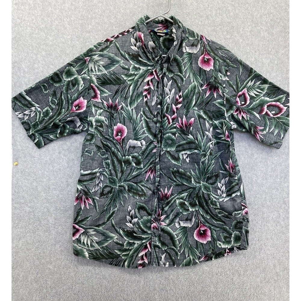 Hawaii Blues Vintage Button Down Aloha shirt black Marled Floral Large USA